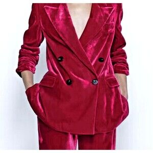 Massimo Dutti Vibrant Fuschia Velvet Blazer Barbie Pink Oversize Jacket 4
